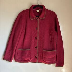 L.L. BEAN Women's XL Boiled Wool Maroon Button Up Jacket Cottagecore Cozy Simple